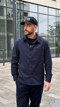 Чоловічий костюм з щільного котону, штани джогери, колір синій, S 336 фото