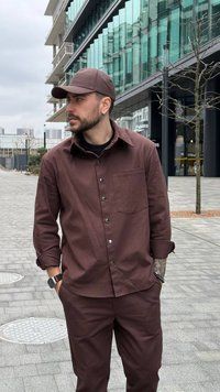Чоловічий костюм з щільного котону, штани джогери, колір шоколадний, S 337 фото