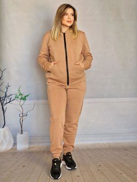 Женский спортивный костюм трёхнитка на флисе, цвет бежевый, 46 305 фото