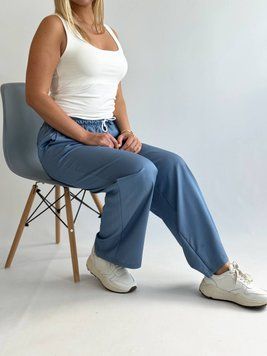 Широкие женские брюки палаццо из стейч-коттона, цвет голубой, 46 287 фото
